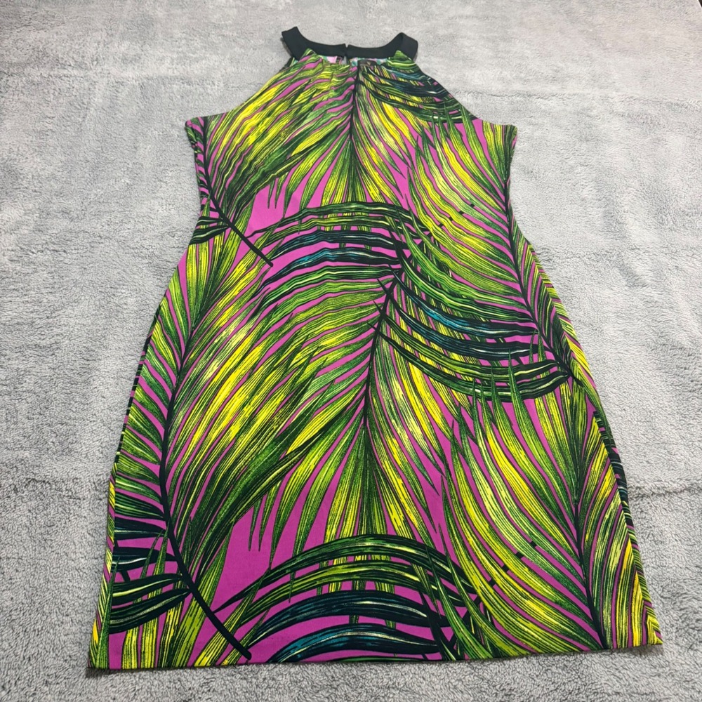 Tropical bodycon high neck sleeveless dress size large